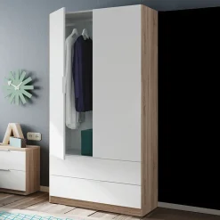 Garnero Arredamenti Armadio 82x180h cm 2 ante rovere bianco opaco 2 cassetti Abbey Clearance