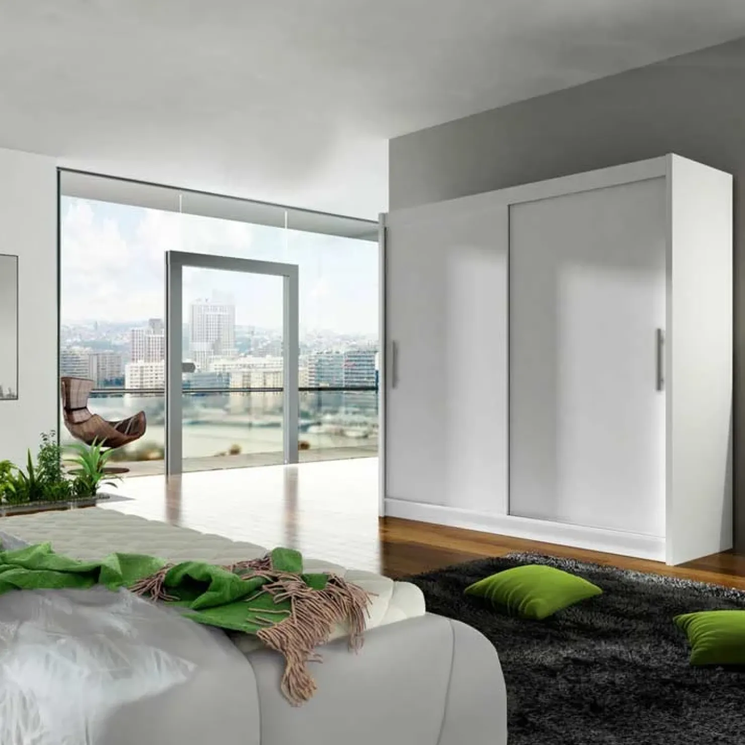 Garnero Arredamenti Armadio 180x215h cm 2 ante scorrevoli design moderno bianco Aisha Bianco Opaco Best