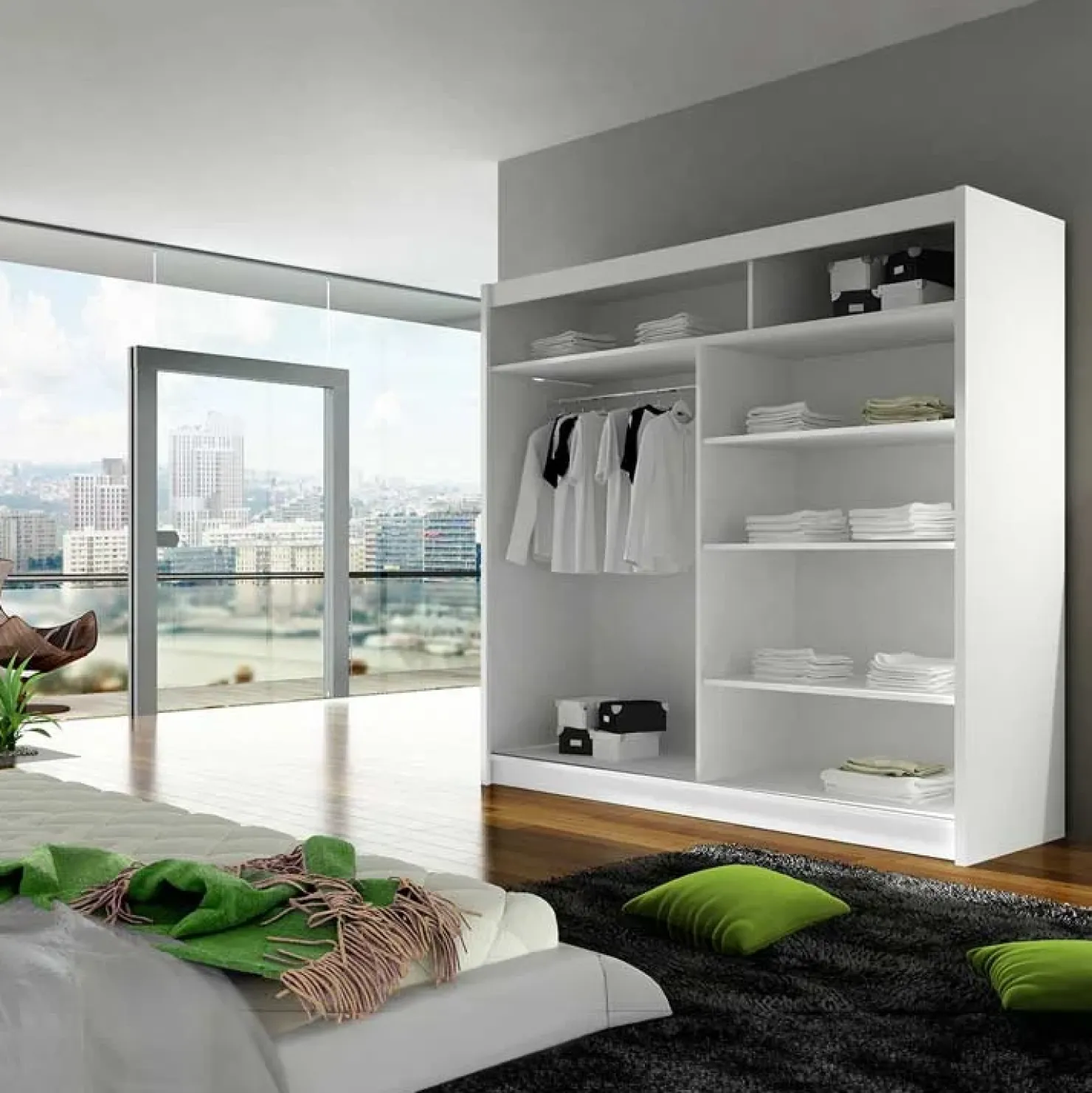 Garnero Arredamenti Armadio 180x215h cm 2 ante scorrevoli design moderno bianco Aisha Bianco Opaco Best