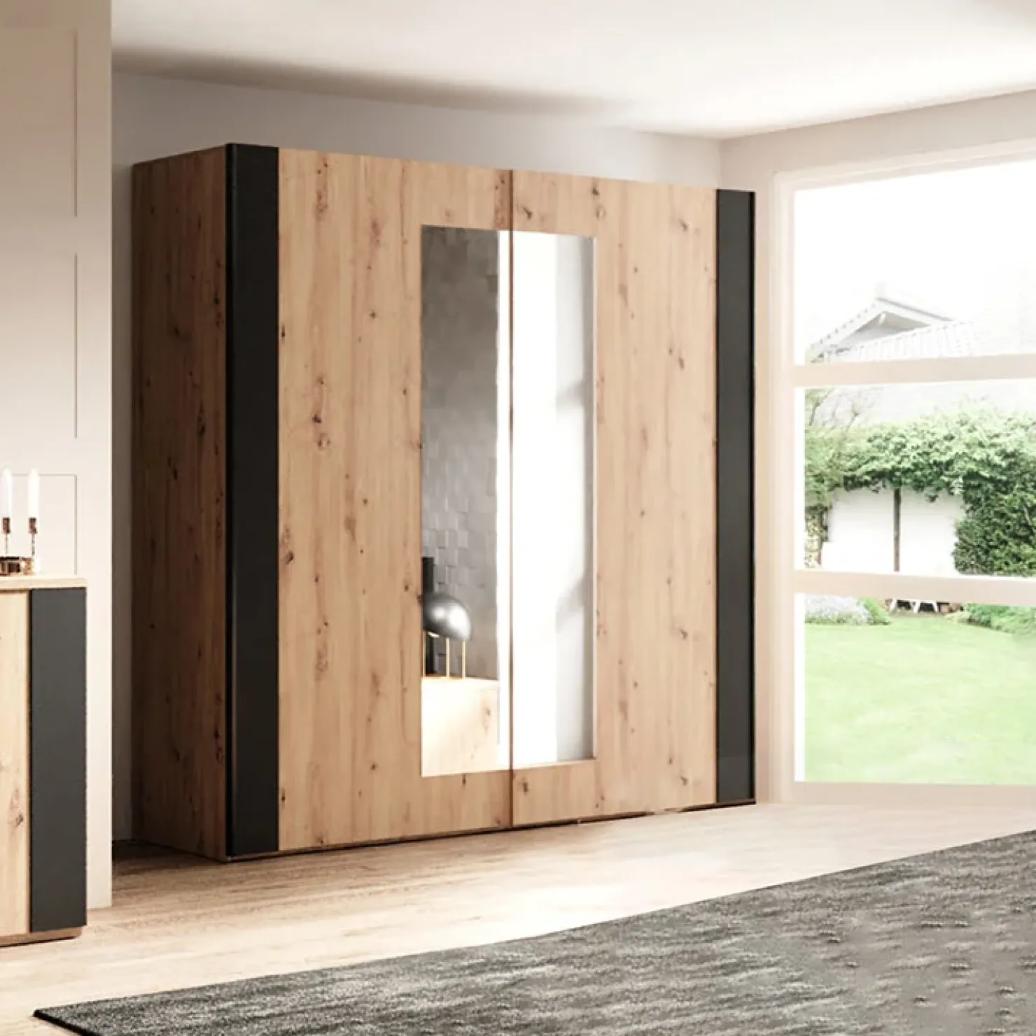 Garnero Arredamenti Armadio 200x213h cm 2 ante scorrevoli nero Vulcano Rovere Hot