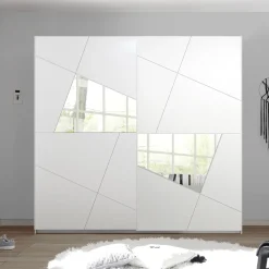 Garnero Arredamenti Armadio 243x230h cm 2 ante scorrevoli bianco frassinato opaco con serigrafia e specchio Olimpo New