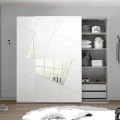 Garnero Arredamenti Armadio 243x230h cm 2 ante scorrevoli bianco frassinato opaco con serigrafia e specchio Olimpo New