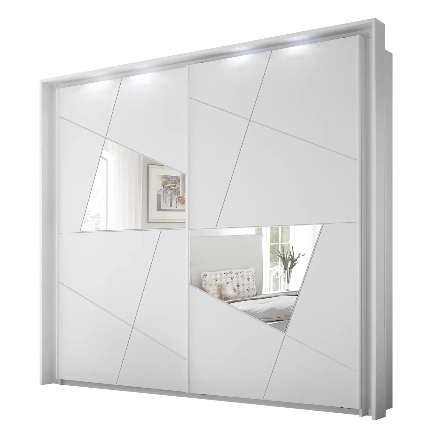 Garnero Arredamenti Armadio 243x230h cm 2 ante scorrevoli bianco frassinato opaco con serigrafia e specchio Olimpo New