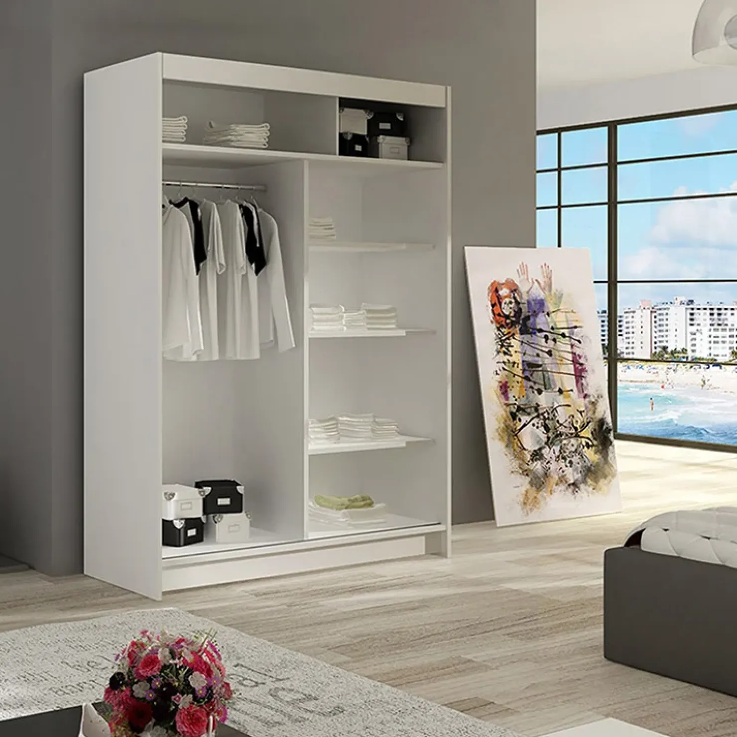 Garnero Arredamenti Armadio 150x200h cm 2 ante scorrevoli bianco con led Tancredi Online