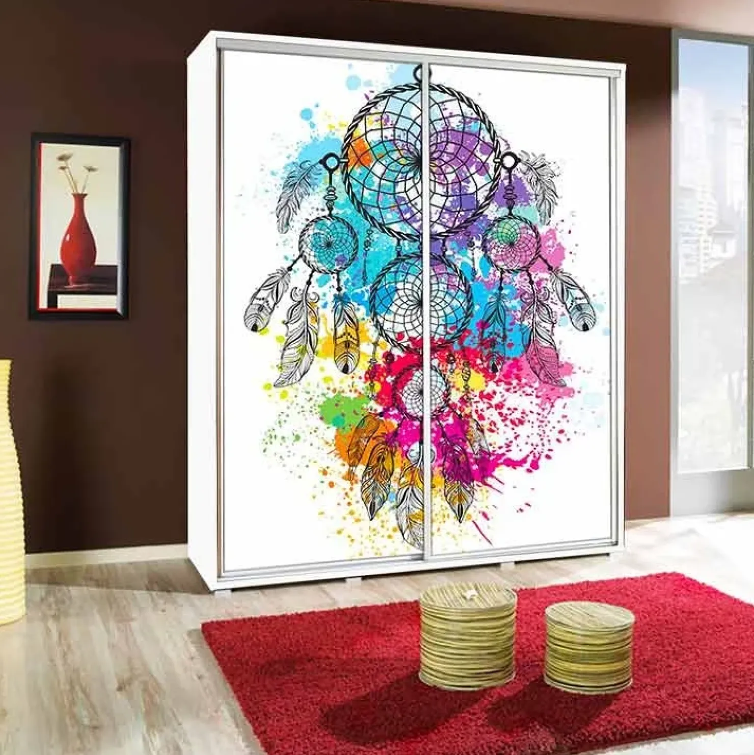 Garnero Arredamenti Armadio 155x215h cm 2 ante scorrevoli moderno Eliot Stampa Acchiappasogni Clearance