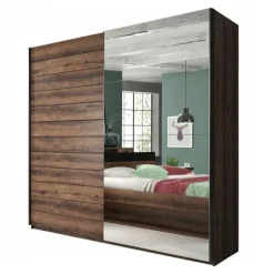 Garnero Arredamenti Armadio 180x210h cm 2 ante scorrevoli con specchio moderno rovere scuro Lisbona Gihome® Best