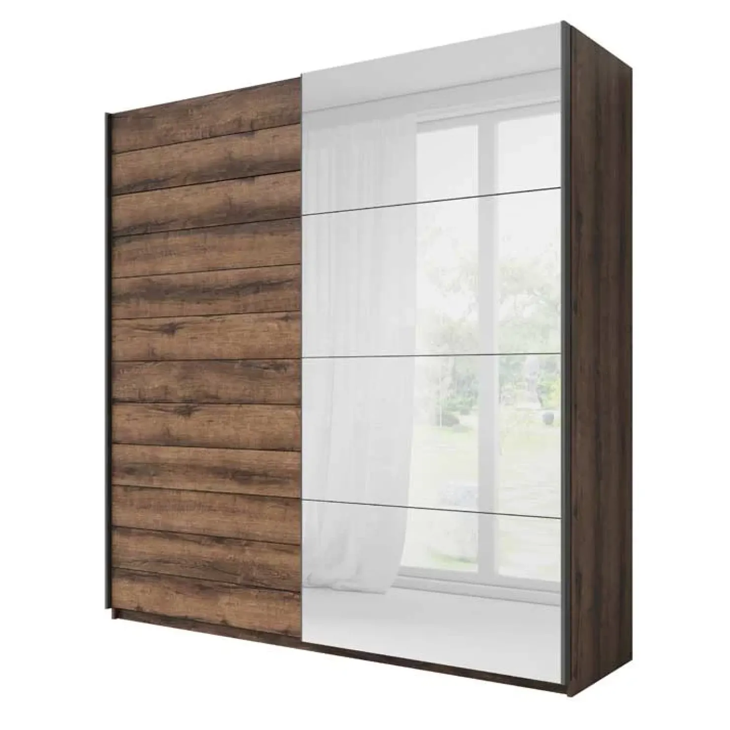 Garnero Arredamenti Armadio 180x210h cm 2 ante scorrevoli con specchio moderno rovere scuro Lisbona Gihome® Best