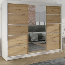 Garnero Arredamenti Armadio 200x215h cm 2 ante scorrevoli con specchio bianco opaco rovere Silven Rovere - Bianco opaco Hot