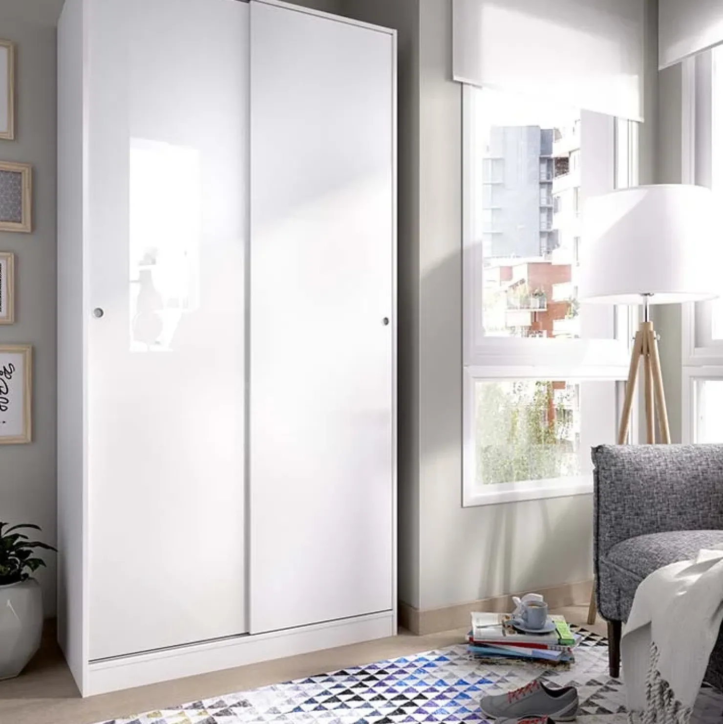 Garnero Arredamenti Armadio 100x204h cm 2 ante scorrevoli Royal Bianco Lucido Sale