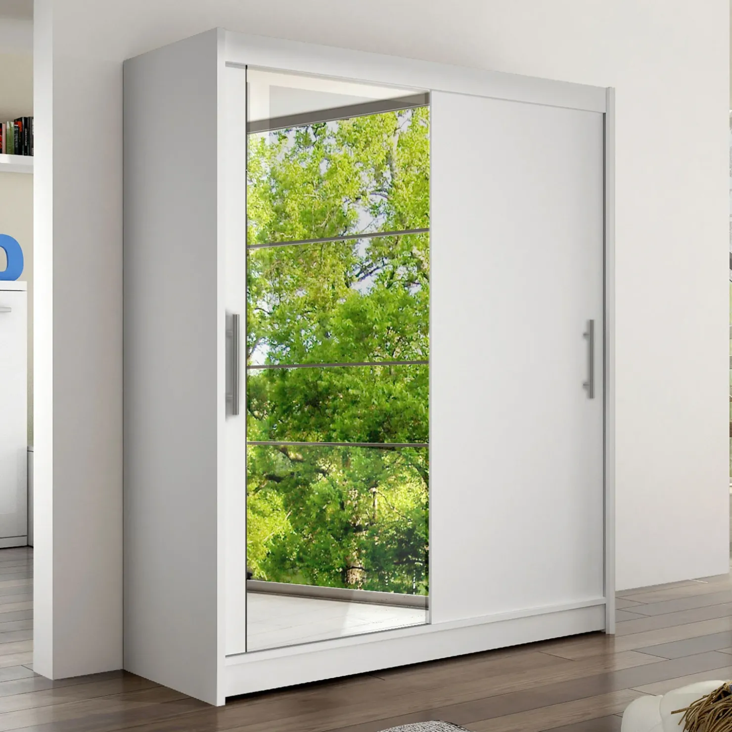 Garnero Arredamenti Armadio 150x200h cm 2 ante scorrevoli con specchio moderno bianco Lunysia Clearance