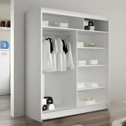 Garnero Arredamenti Armadio 150x200h cm 2 ante scorrevoli con specchio moderno bianco Lunysia Clearance