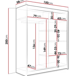 Garnero Arredamenti Armadio 150x200h cm 2 ante scorrevoli con specchio moderno bianco Lunysia Clearance