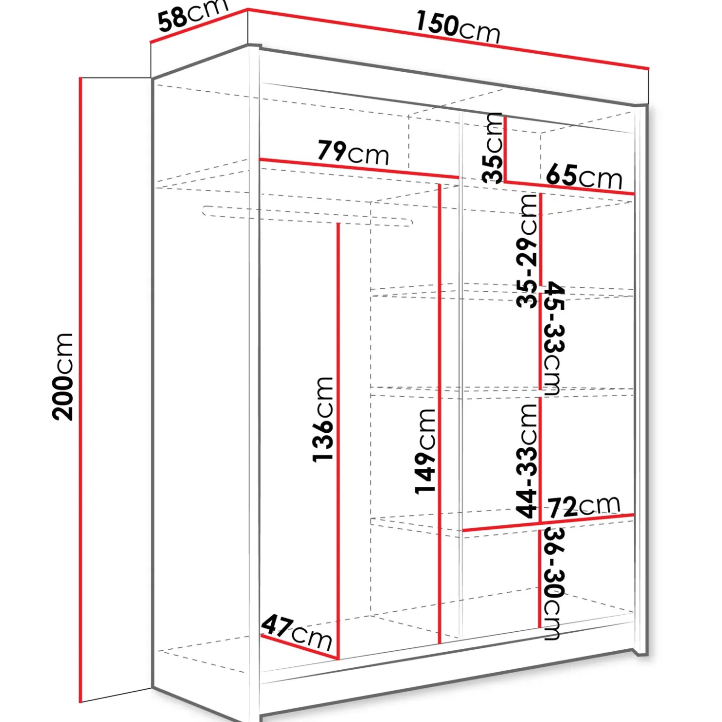 Garnero Arredamenti Armadio 150x200h cm 2 ante scorrevoli con specchio moderno bianco Lunysia Clearance
