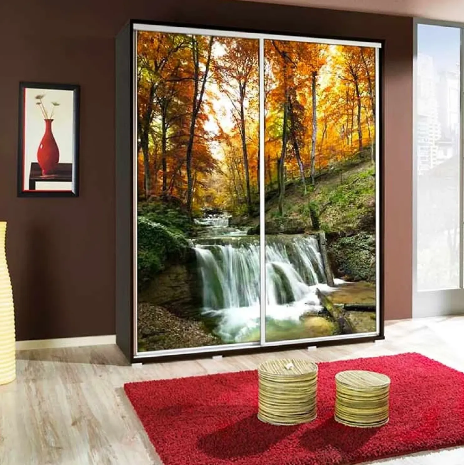 Garnero Arredamenti Armadio 155x215h cm 2 ante scorrevoli moderno Eliot Stampa Natura