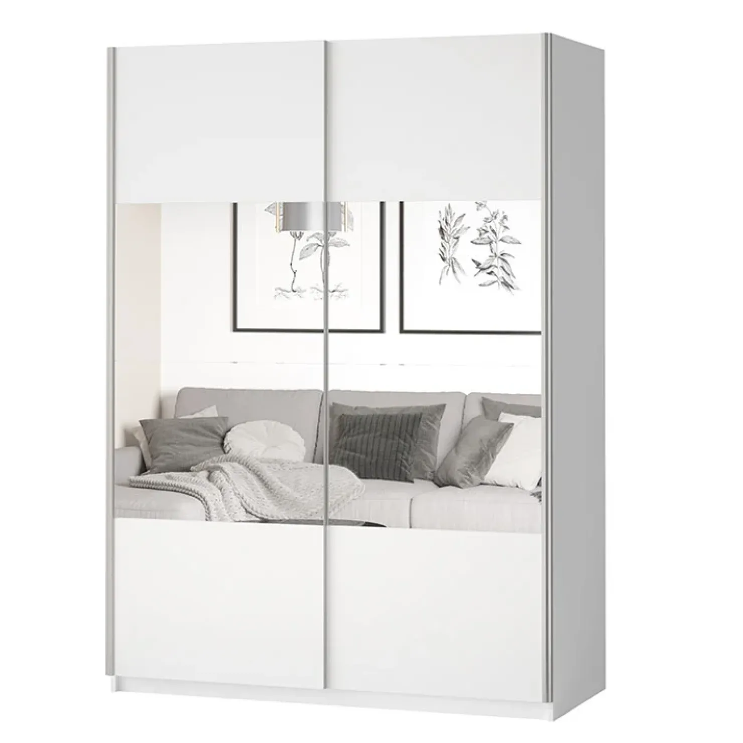 Garnero Arredamenti Armadio 120x210h cm 2 ante scorrevoli con specchio Pascal Gihome® Bianco Opaco Best