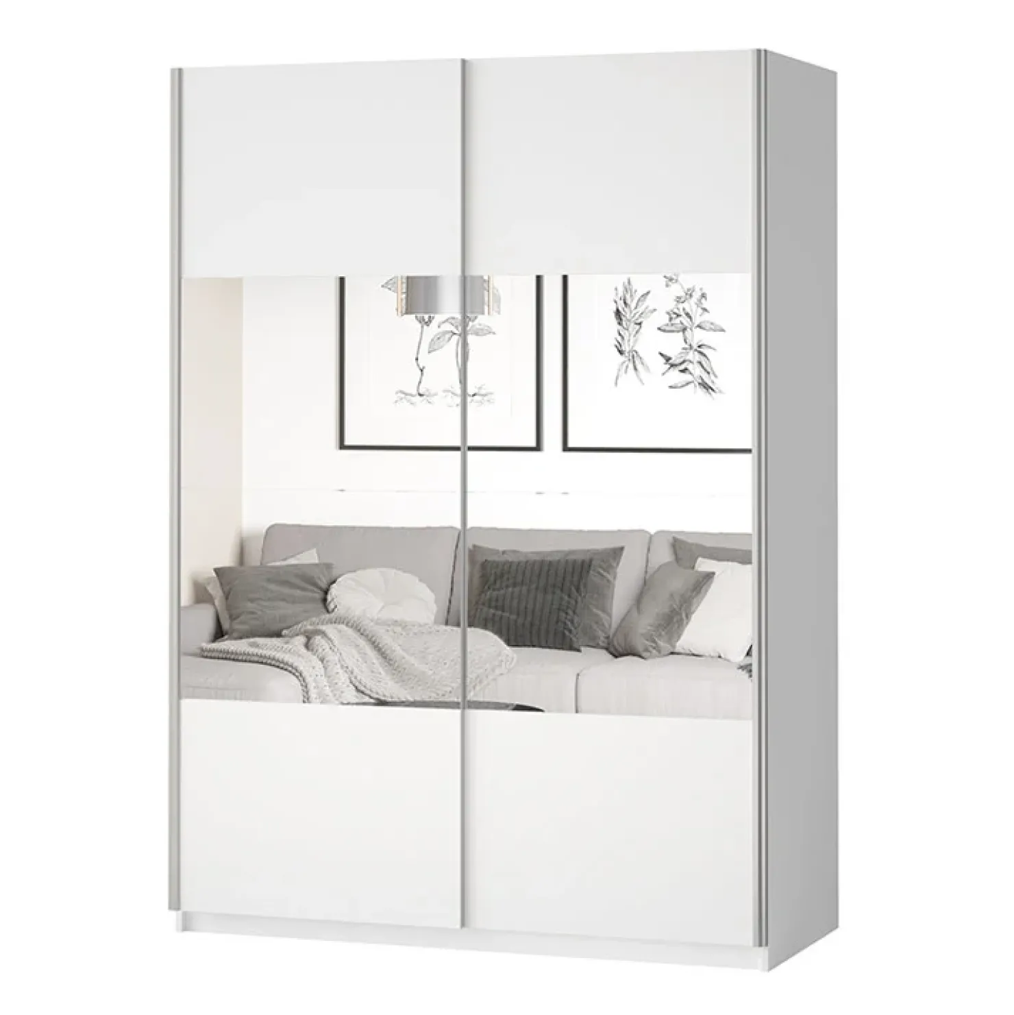 Garnero Arredamenti Armadio 120x210h cm 2 ante scorrevoli con specchio Pascal Gihome® Bianco Opaco Best