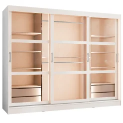 Garnero Arredamenti Armadio 250x203h cm 3 ante scorrevoli vetrate 4 cassetti con illuminazione a LED Nivora Bianco Opaco Discount