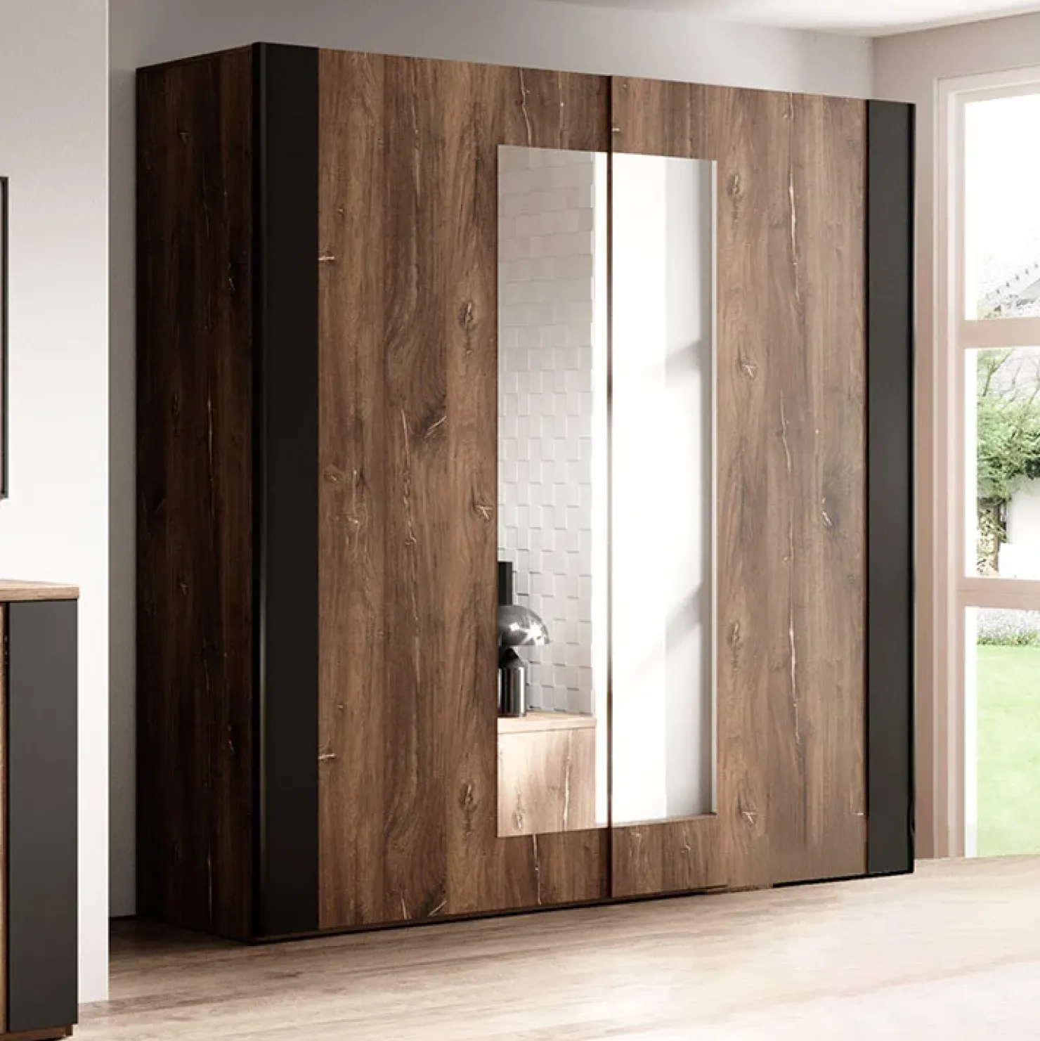 Garnero Arredamenti Armadio 200x213h cm 2 ante scorrevoli quercia scuro nero Vulcano Noce Clearance