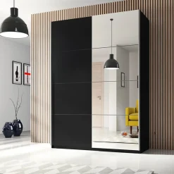 Garnero Arredamenti Armadio 120x210h cm 2 ante scorrevoli con specchio nero Pascal Gihome® Nero Opaco