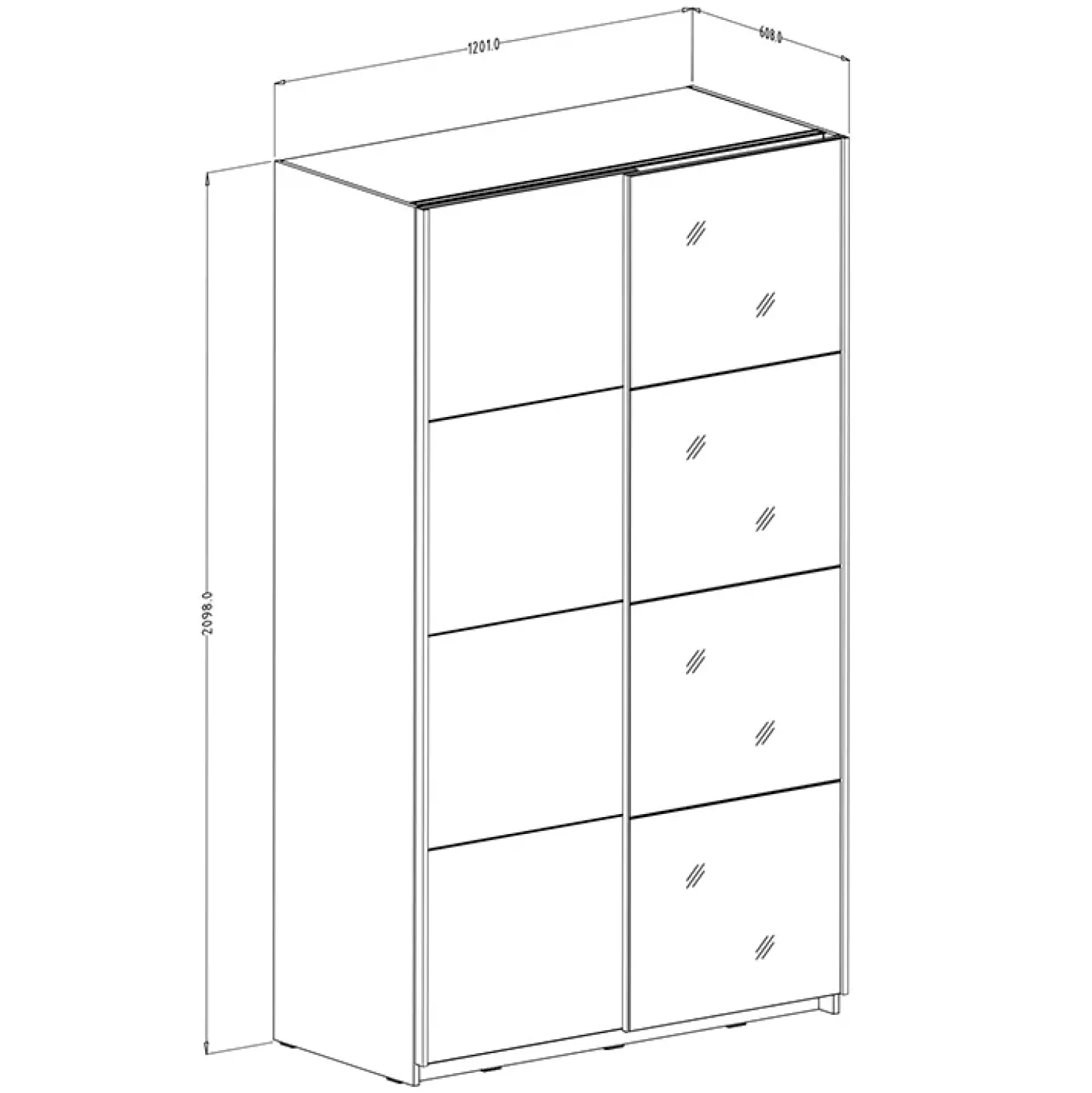 Garnero Arredamenti Armadio 120x210h cm 2 ante scorrevoli con specchio nero Pascal Gihome® Nero Opaco