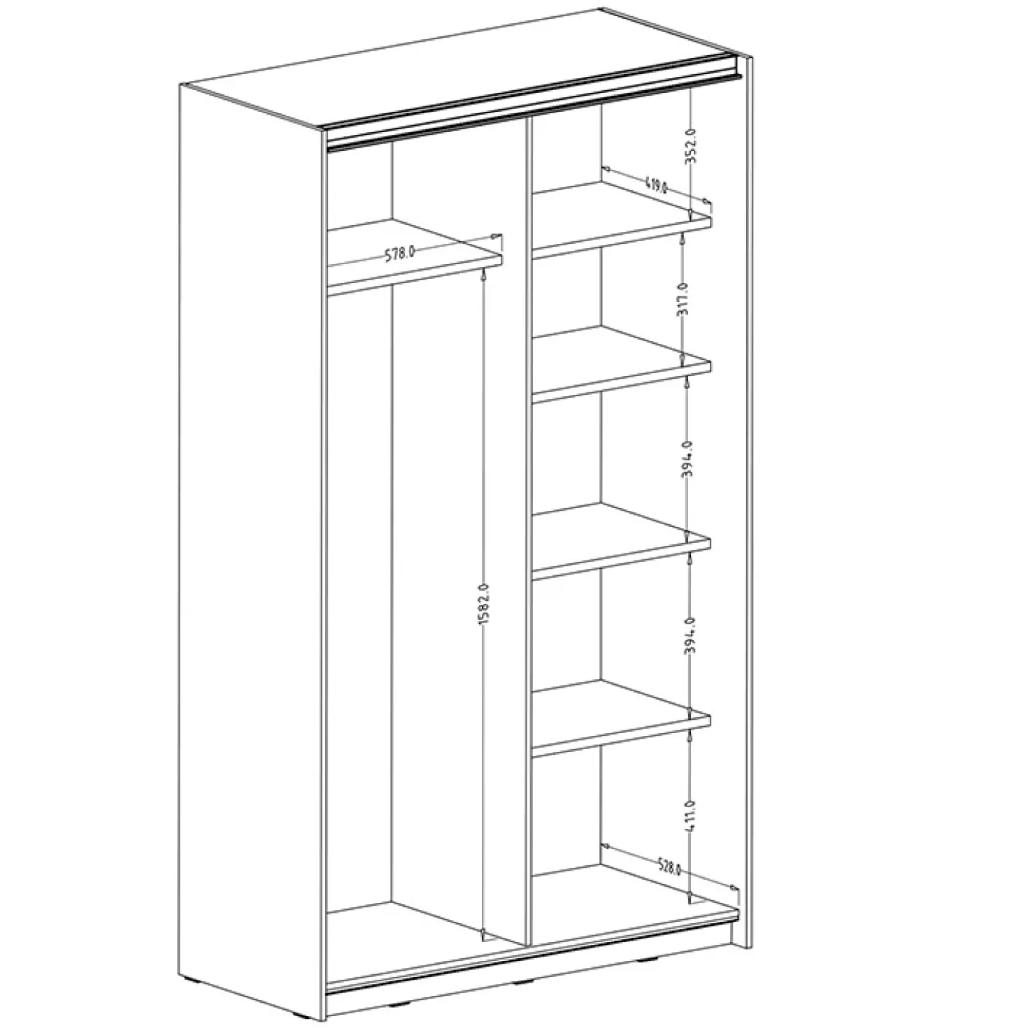 Garnero Arredamenti Armadio 120x210h cm 2 ante scorrevoli con specchio nero Pascal Gihome® Nero Opaco