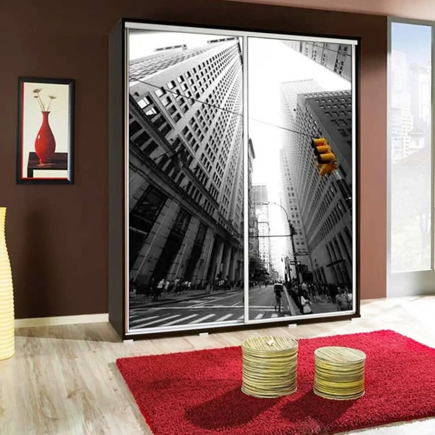 Garnero Arredamenti Armadio 155x215h cm 2 ante scorrevoli moderno Eliot Stampa Skyline Outlet