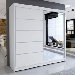 Garnero Arredamenti Armadio 180x215h cm 2 ante scorrevoli con specchio laterale bianco opaco Karl Clearance