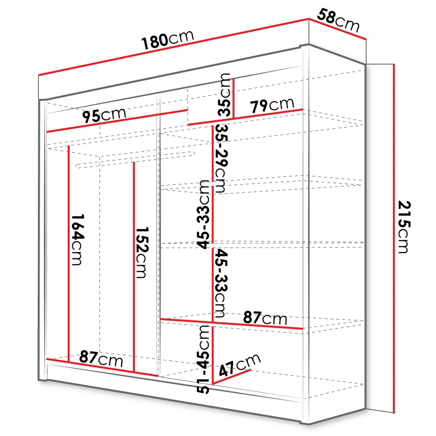 Garnero Arredamenti Armadio 180x215h cm 2 ante scorrevoli con specchio laterale bianco opaco Karl Clearance