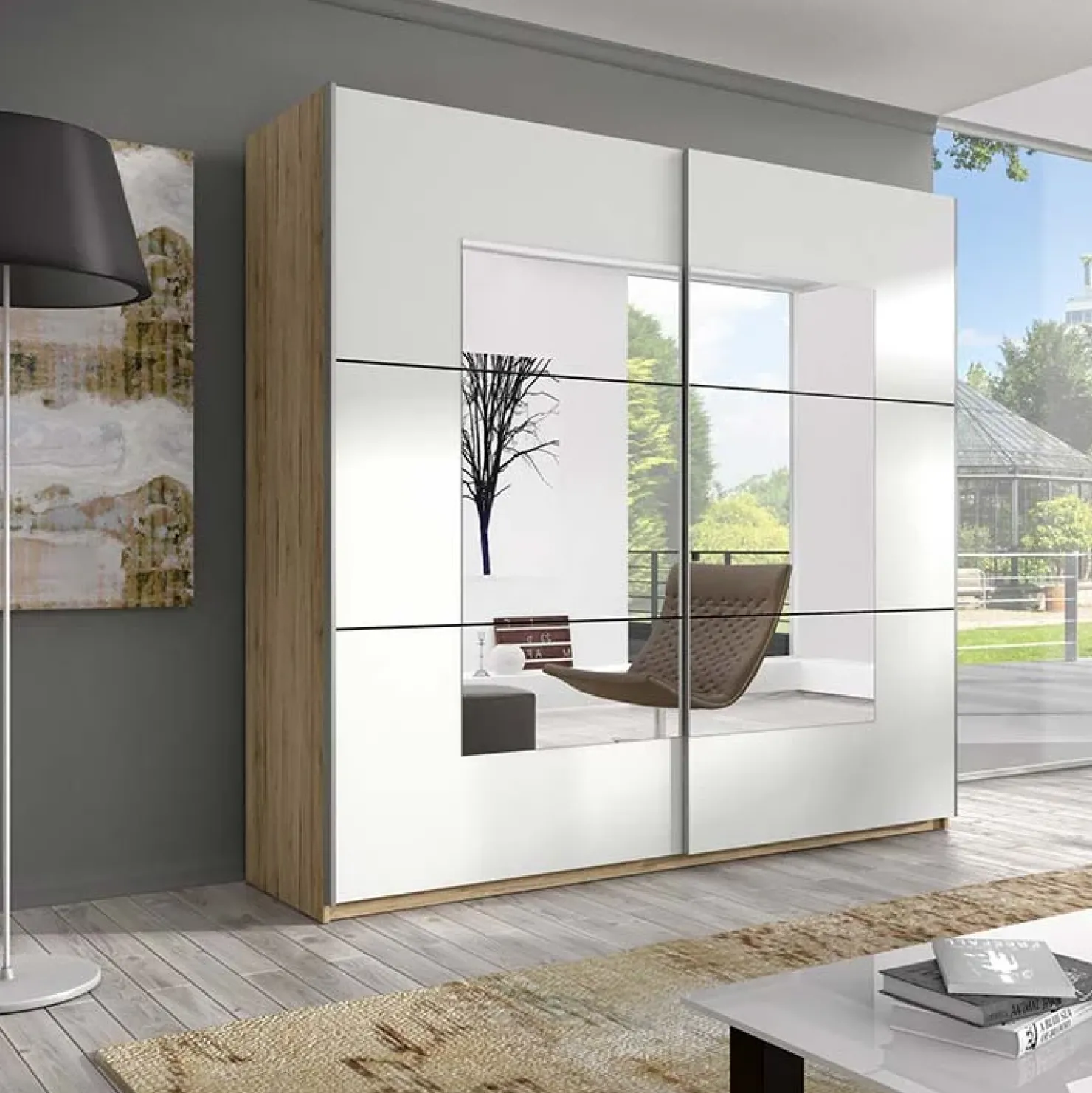 Garnero Arredamenti Armadio 221x210h cm 2 ante scorrevoli rovere bianco opaco Logan Gihome® Online