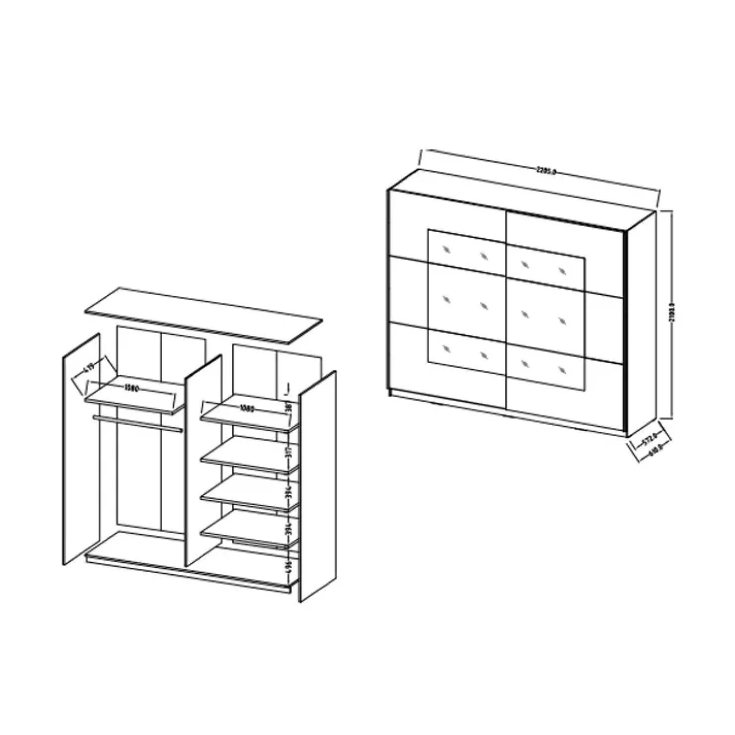 Garnero Arredamenti Armadio 221x210h cm 2 ante scorrevoli rovere bianco opaco Logan Gihome® Online