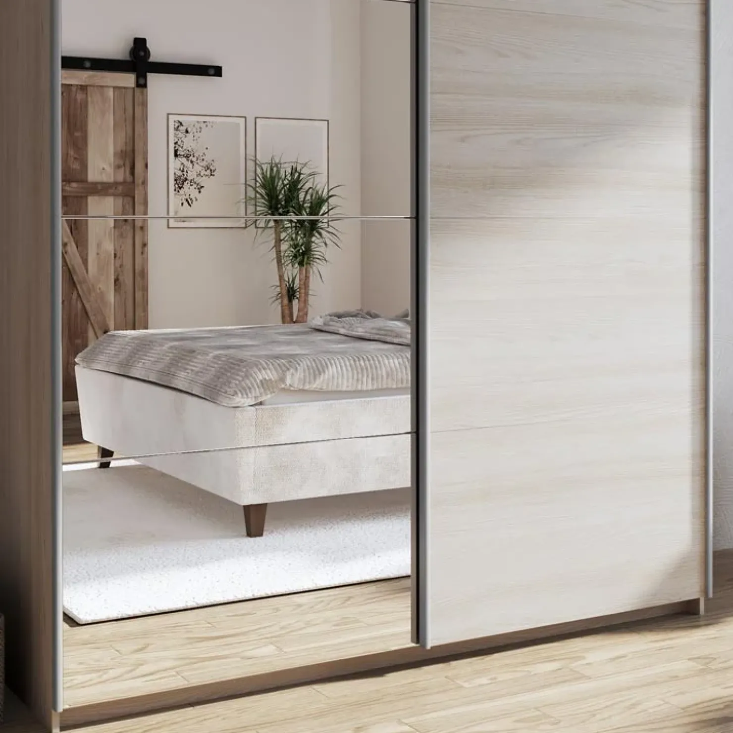 Garnero Arredamenti Armadio 180x219h cm 2 ante scorrevoli moderno chiaro specchio Caracas Rovere Clearance