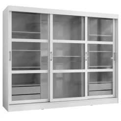 Garnero Arredamenti Armadio 250x203h cm 3 ante scorrevoli vetrate 4 cassetti Nivora Bianco Opaco Online