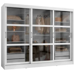 Garnero Arredamenti Armadio 250x203h cm 3 ante scorrevoli vetrate 4 cassetti Nivora Bianco Opaco Online