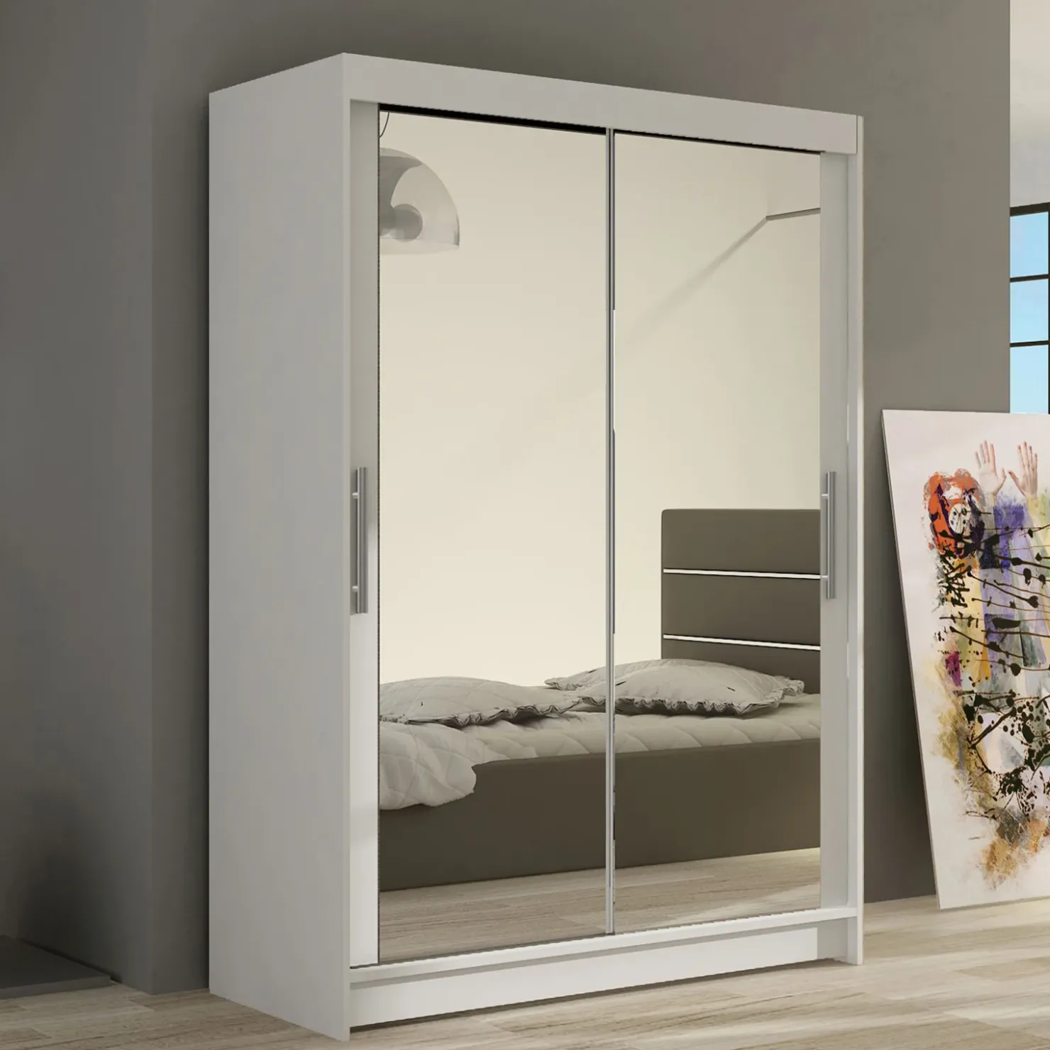 Garnero Arredamenti Armadio 120x200h cm 2 ante scorrevoli con specchio bianco Tancredi Sale
