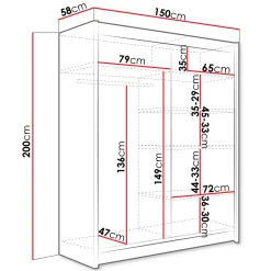 Garnero Arredamenti Armadio 150x200h cm 2 ante scorrevoli con specchio bianco Lunysia Sale
