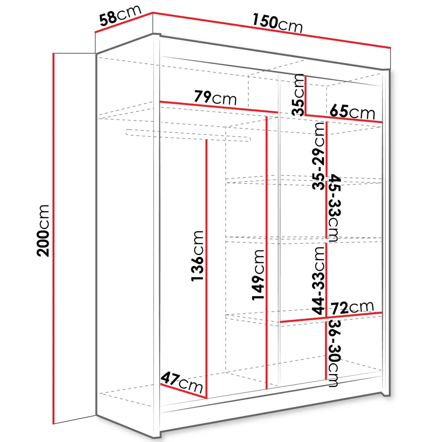 Garnero Arredamenti Armadio 150x200h cm 2 ante scorrevoli con specchio bianco Lunysia Sale