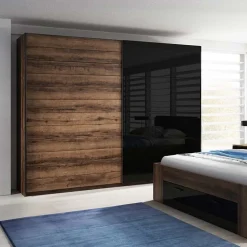 Garnero Arredamenti Armadio 220x210h cm 2 ante scorrevoli rovere nero lucido Cortina Gihome® Nero Lucido - Wengè New