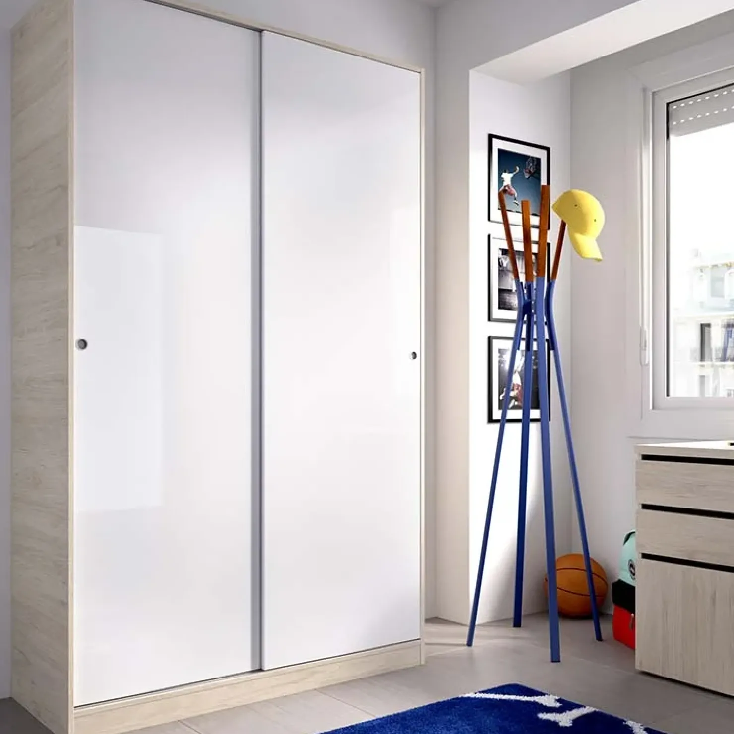 Garnero Arredamenti Armadio 120x204h cm 2 ante scorrevoli rovere bianco lucido Royal Bianco Lucido - Rovere