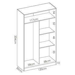 Garnero Arredamenti Armadio 120x204h cm 2 ante scorrevoli rovere bianco lucido Royal Bianco Lucido - Rovere