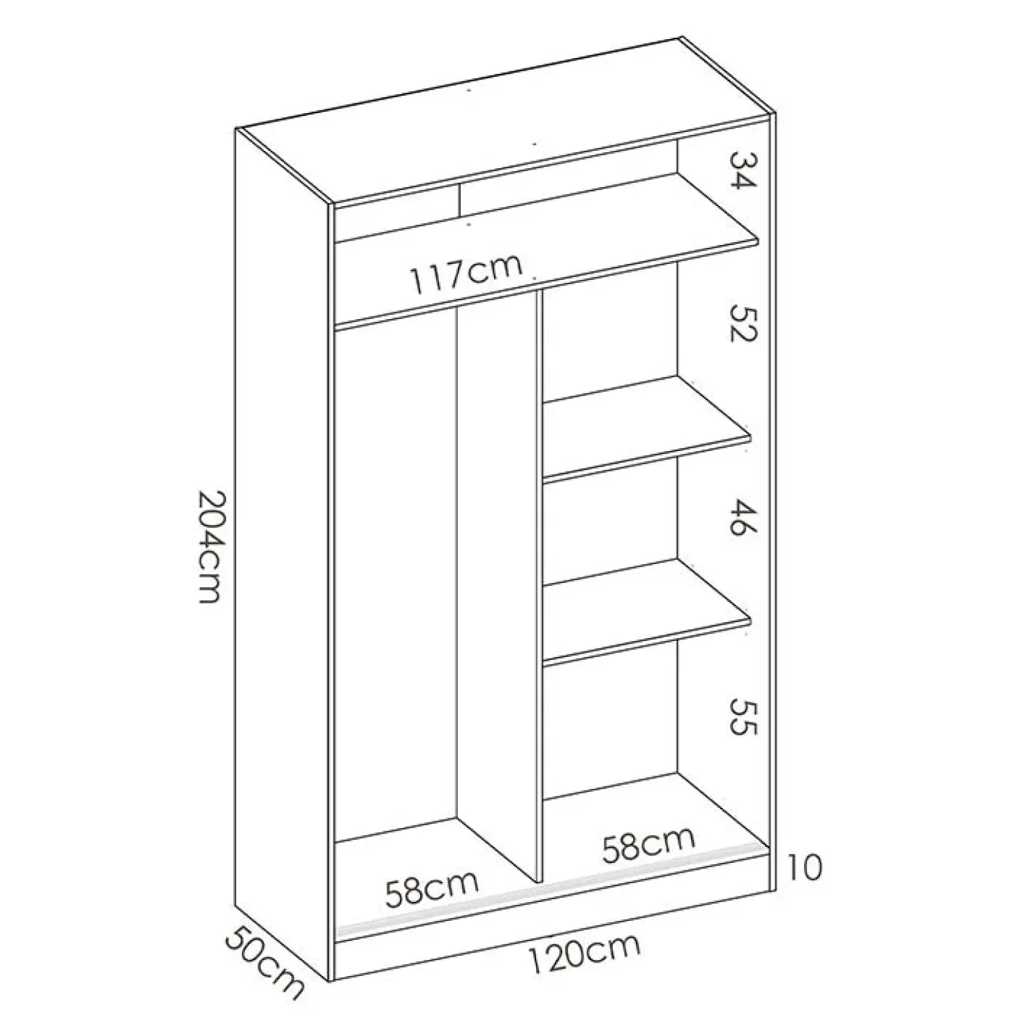 Garnero Arredamenti Armadio 120x204h cm 2 ante scorrevoli rovere bianco lucido Royal Bianco Lucido - Rovere