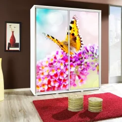 Garnero Arredamenti Armadio 155x215h cm 2 ante scorrevoli moderno Eliot Stampa Farfalla Outlet