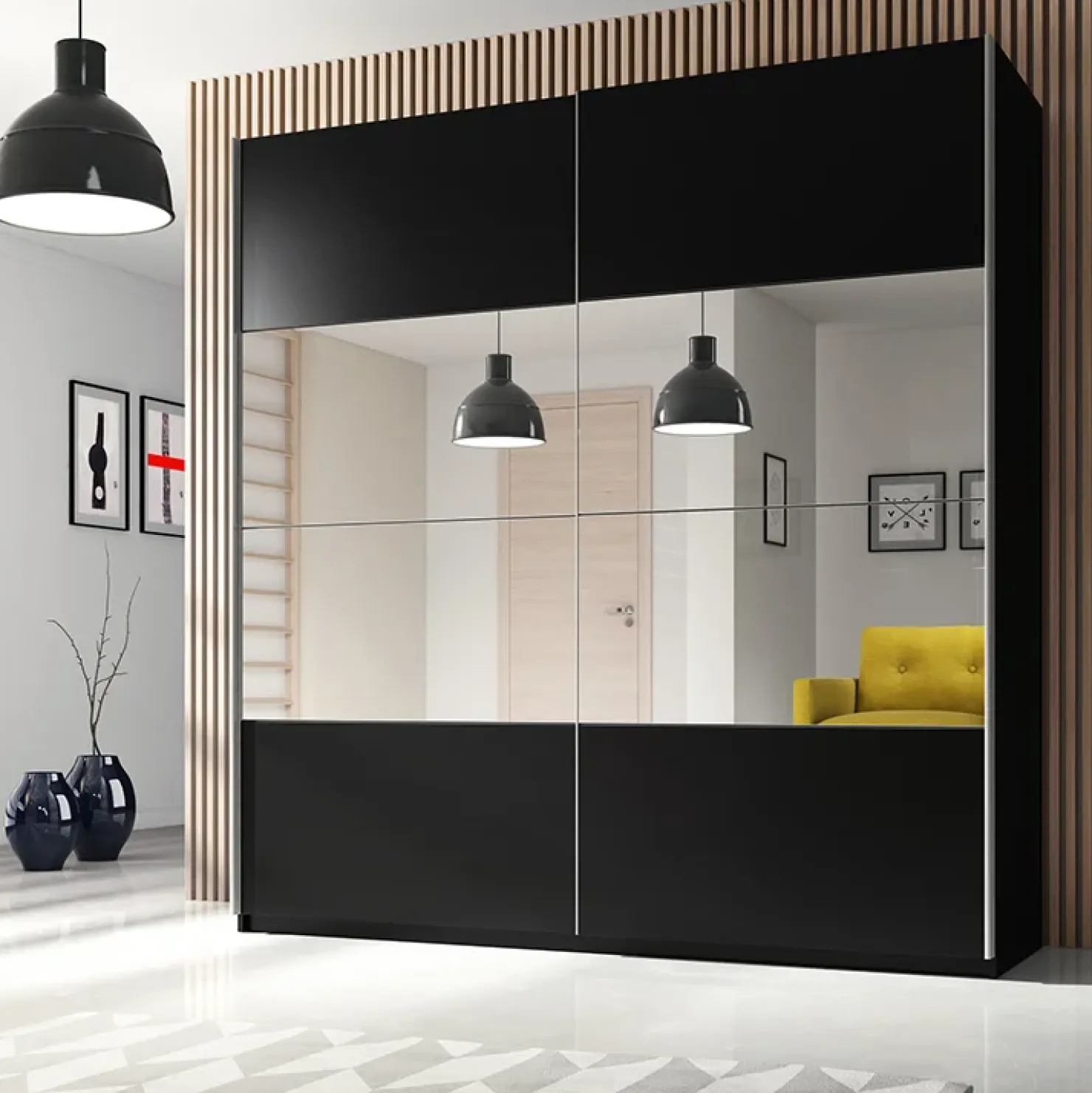 Garnero Arredamenti Armadio 221x210h cm 2 ante scorrevoli Pascal Gihome® Nero Opaco Online