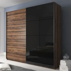 Garnero Arredamenti Armadio 200x210h cm 2 ante scorrevoli rovere scuro nero lucido Cortina Gihome® Nero Lucido - Wengè Sale
