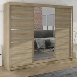 Garnero Arredamenti Armadio 200x215h cm 2 ante scorrevoli con specchio Silven Rovere sonoma