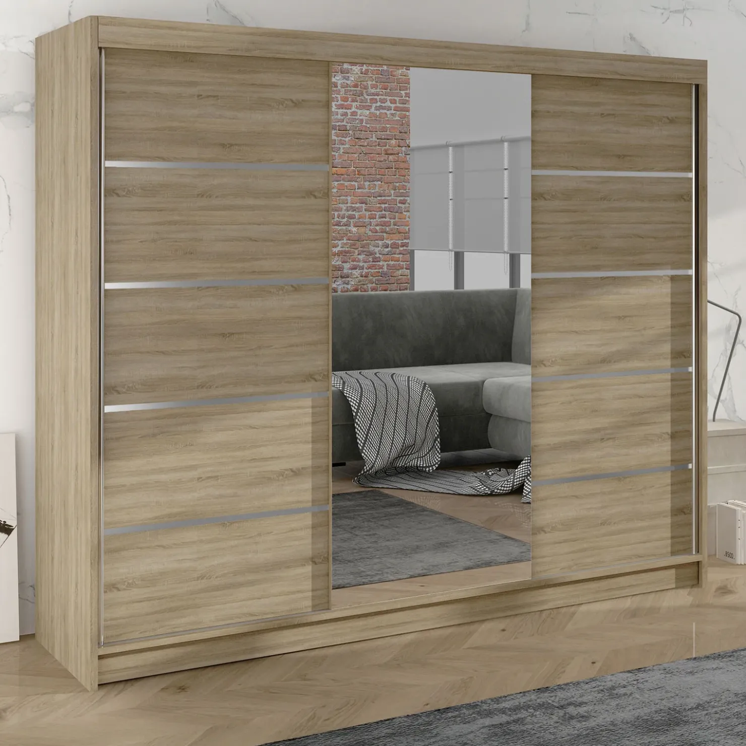 Garnero Arredamenti Armadio 200x215h cm 2 ante scorrevoli con specchio Silven Rovere sonoma