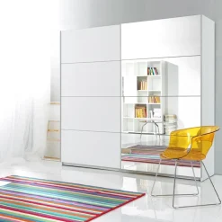 Garnero Arredamenti Armadio 221x210h cm 2 ante scorrevoli con specchio bianco Pascal Gihome® Bianco Opaco Sale