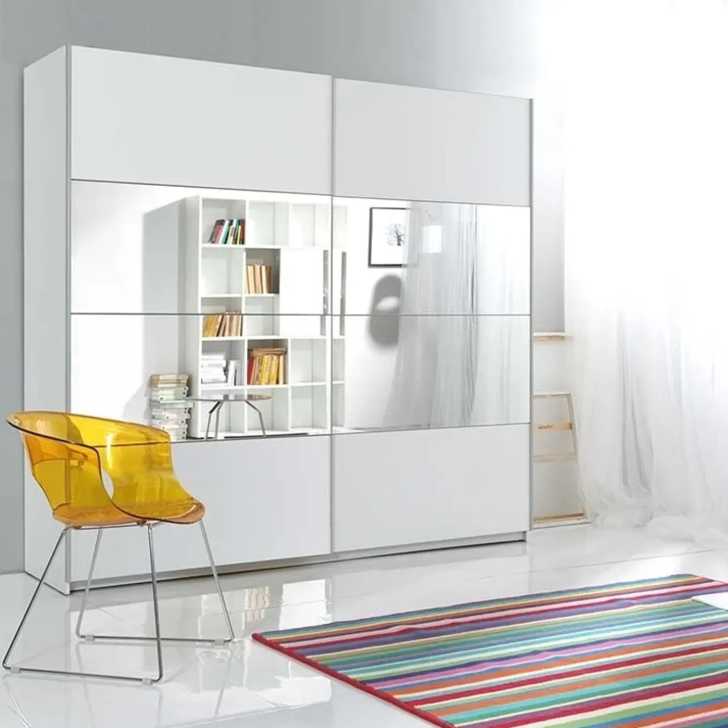 Garnero Arredamenti Armadio 221x210h cm 2 ante scorrevoli con specchio bianco Pascal Gihome® Bianco Opaco Sale