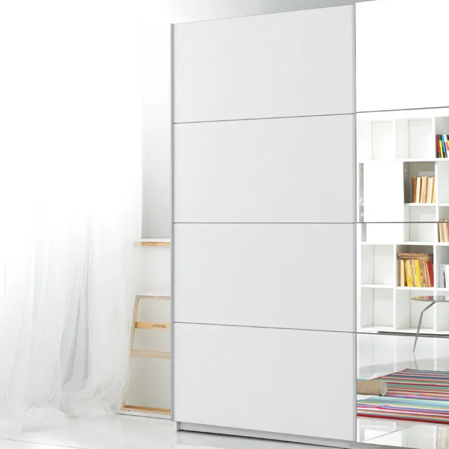 Garnero Arredamenti Armadio 221x210h cm 2 ante scorrevoli con specchio bianco Pascal Gihome® Bianco Opaco Sale