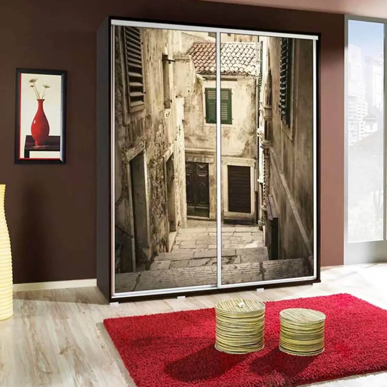 Garnero Arredamenti Armadio 155x215h cm 2 ante scorrevoli moderno Eliot Stampa Vicolo Sale