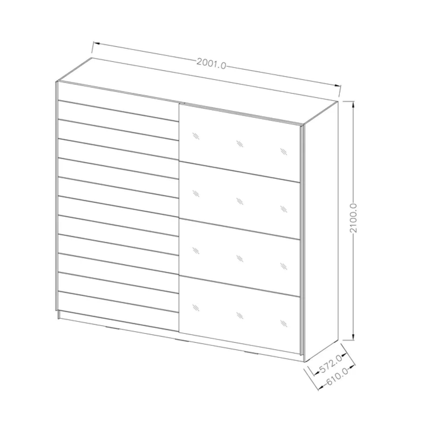 Garnero Arredamenti Armadio 200x210h cm 2 ante scorrevoli con specchio Cortina Gihome® Bianco Frassinato